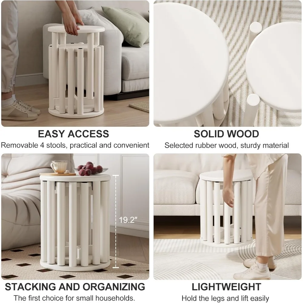 Bar Stools Set of 4, Stackable Stools,Wood Stool,18 Inch Stool,Stacking Stools,Nesting Stool,Top Stackable Round