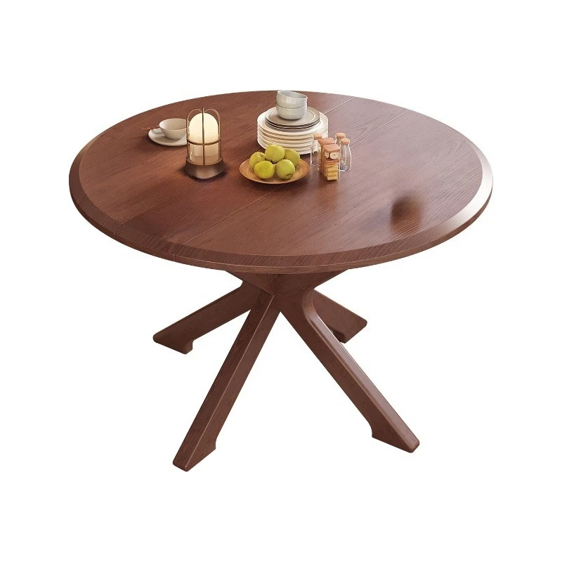 Solid wood round table Small apartment household stackable eating table Round