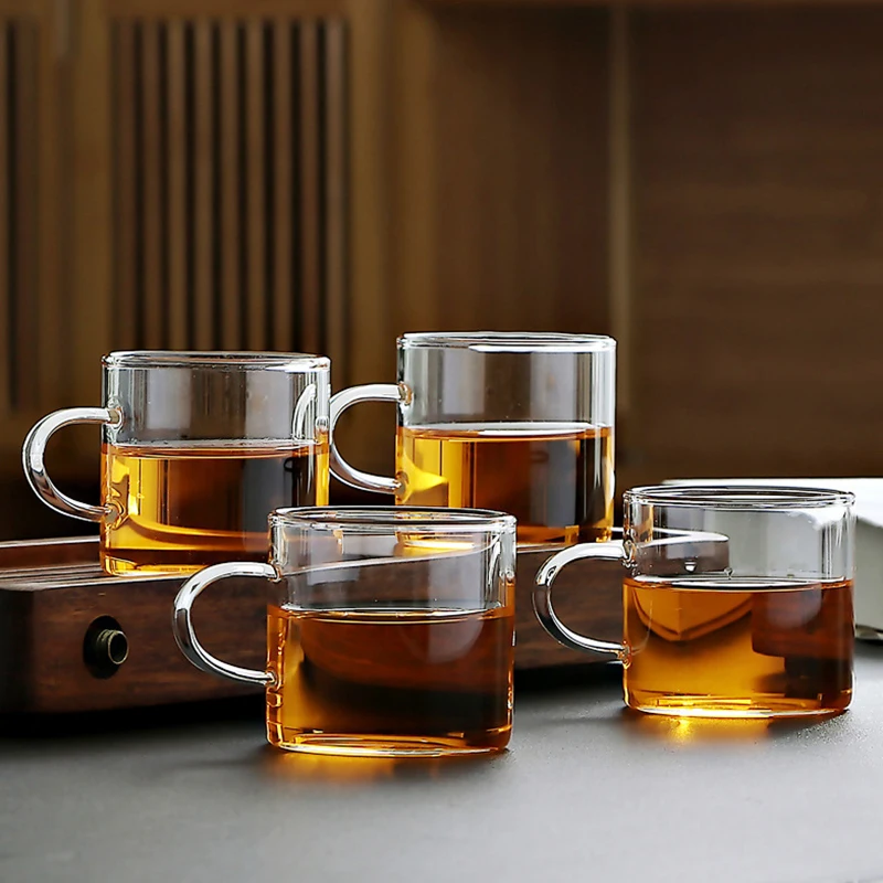Coffee Cups Set of 6 High Borosilicate Glass 100ml/120ml Transparent Glasses with Handle High-temperature Resistant Teaware Mugs