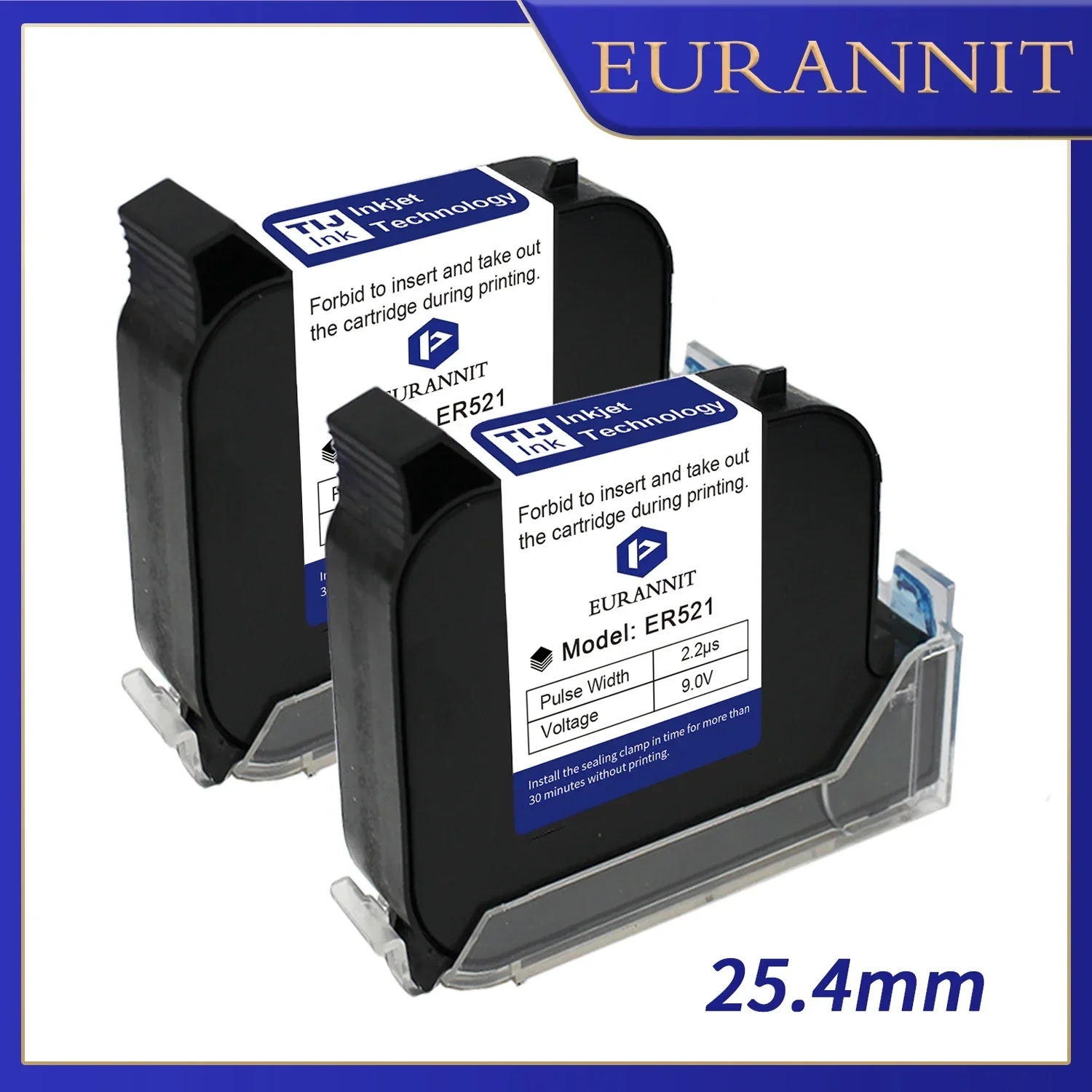 EURANNIT521 Original 25.4mm Online Inkjet Printer Ink Fast Dry Solvent Ink Cartridge Unencrypted Online Printer Black Inks