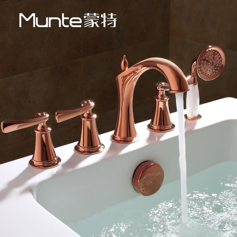 European style bathtub faucet, hot and cold shower showerhead, bathtub faucet, bathroom split five hole set