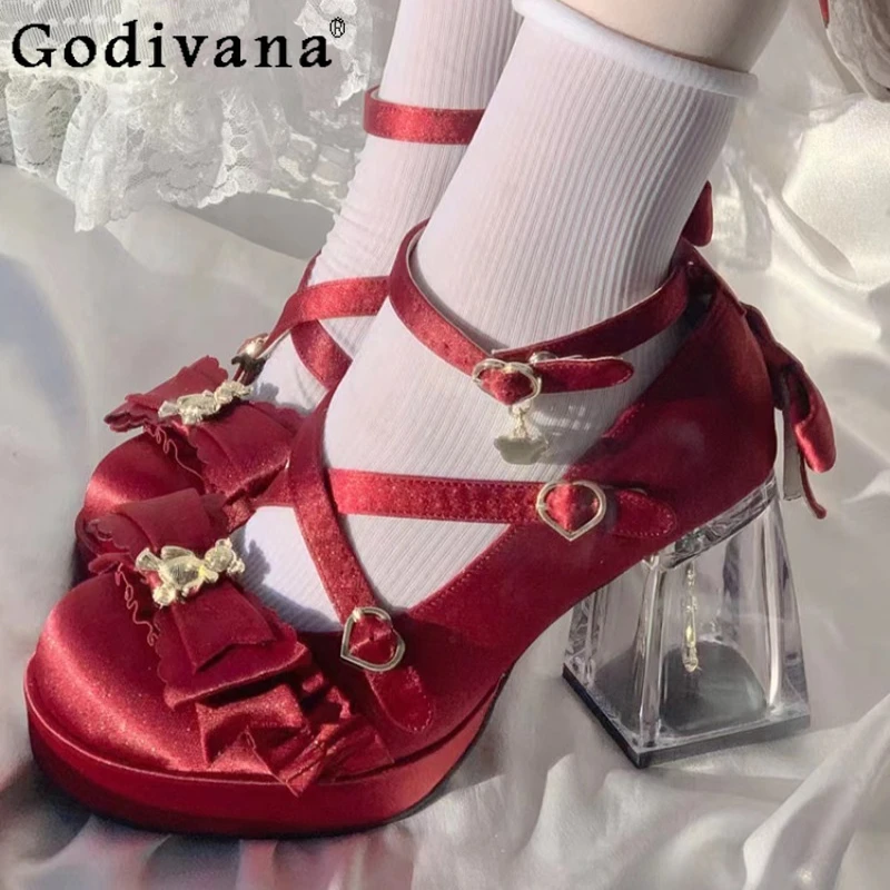 

Оригинальные туфли Лолита на высоком каблуке, женские туфли-принцессы с круглым носком на толстой подошве, женские туфли в японском стиле Мэри Джейн, туфли Лолита