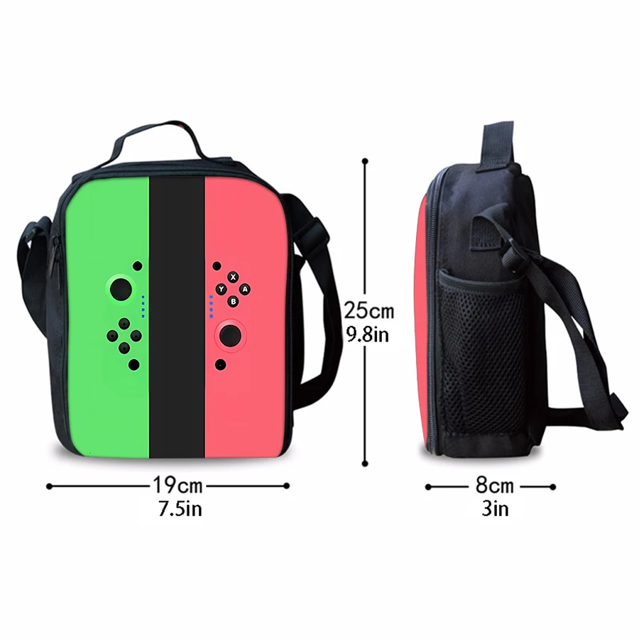 Games Console Shoulder Strap Insulated Lunch Bags 2D Flat Cartoon Boys/Girls Kids Picnic Food Preservation Lunch Box Bag Thermal