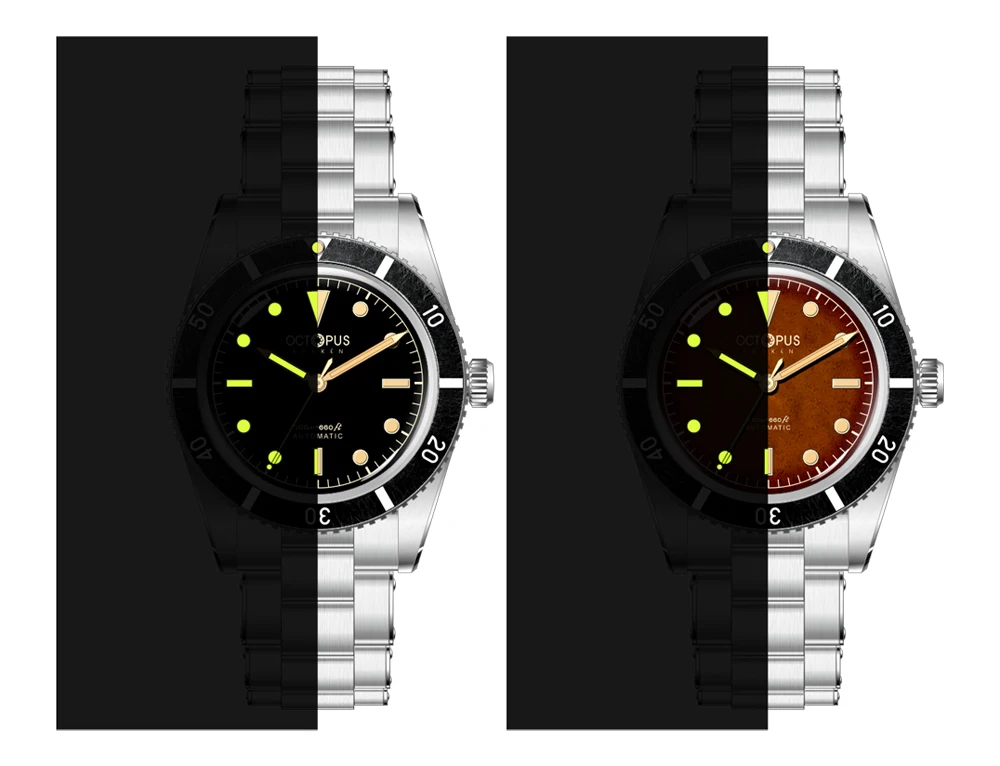 Octopus Kraken Retro Watch 37MM PT5004\SW200 Mechanical Wristwatch Diver 20Bar Waterproof Sapphire Crystal Watch for Men OCT0029