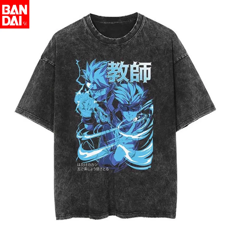 

Jujutsu Kaisen Gojo Satoru Blindfold Frame Vintage Washed T Shirt 2026 Summer Oversized Streetwear Graphic Tee for Men Women