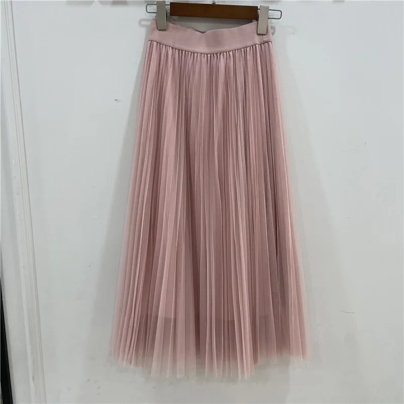 Cintura alta a linha saia primavera verão nova sle cor pura fibra de poliéster saia longa commute coreano sle f corpo saia