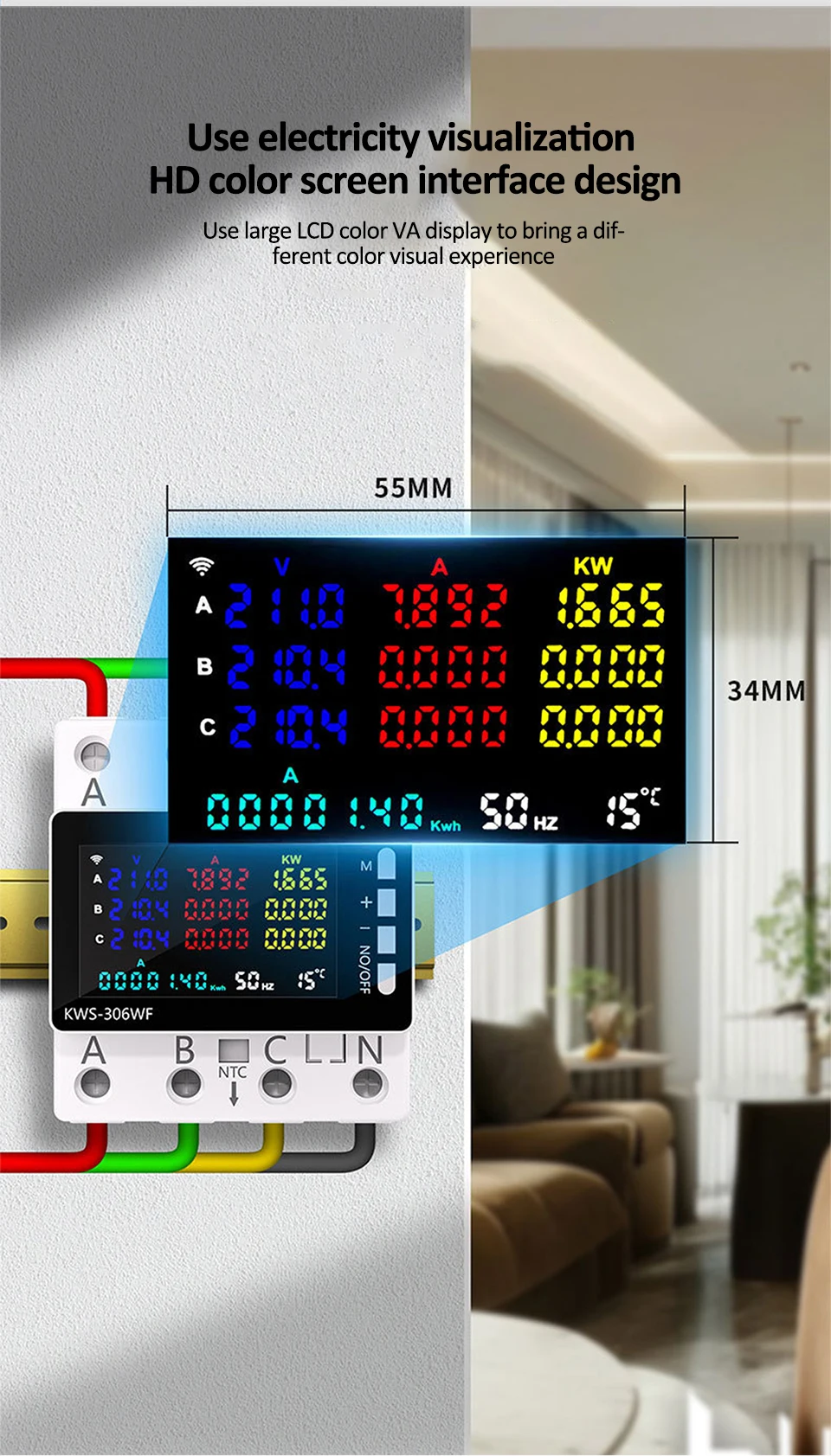 TUYA Wifi Power Energy Meter AC Monitor AC 85-290V 80A 3 Phase 4-draht DIN Schiene über Unter Spannung Schutz Strom Meter – Detail 7