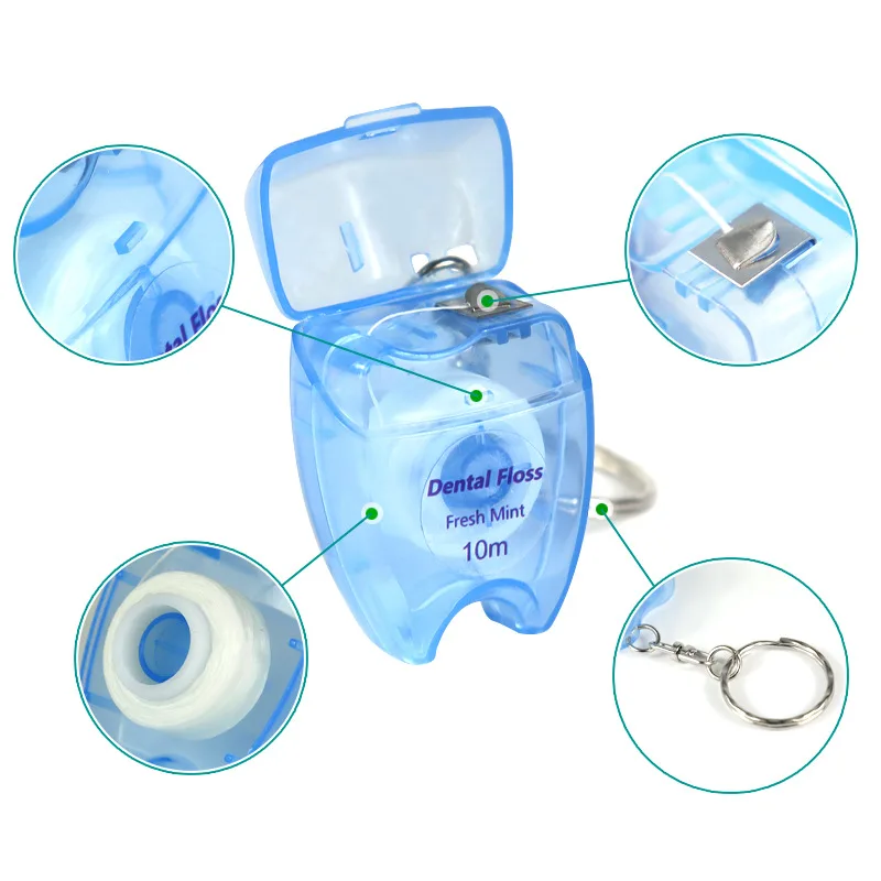 20pcs Wholesale Small Tooth-shaped Keychain Floss Roll 10m Mint