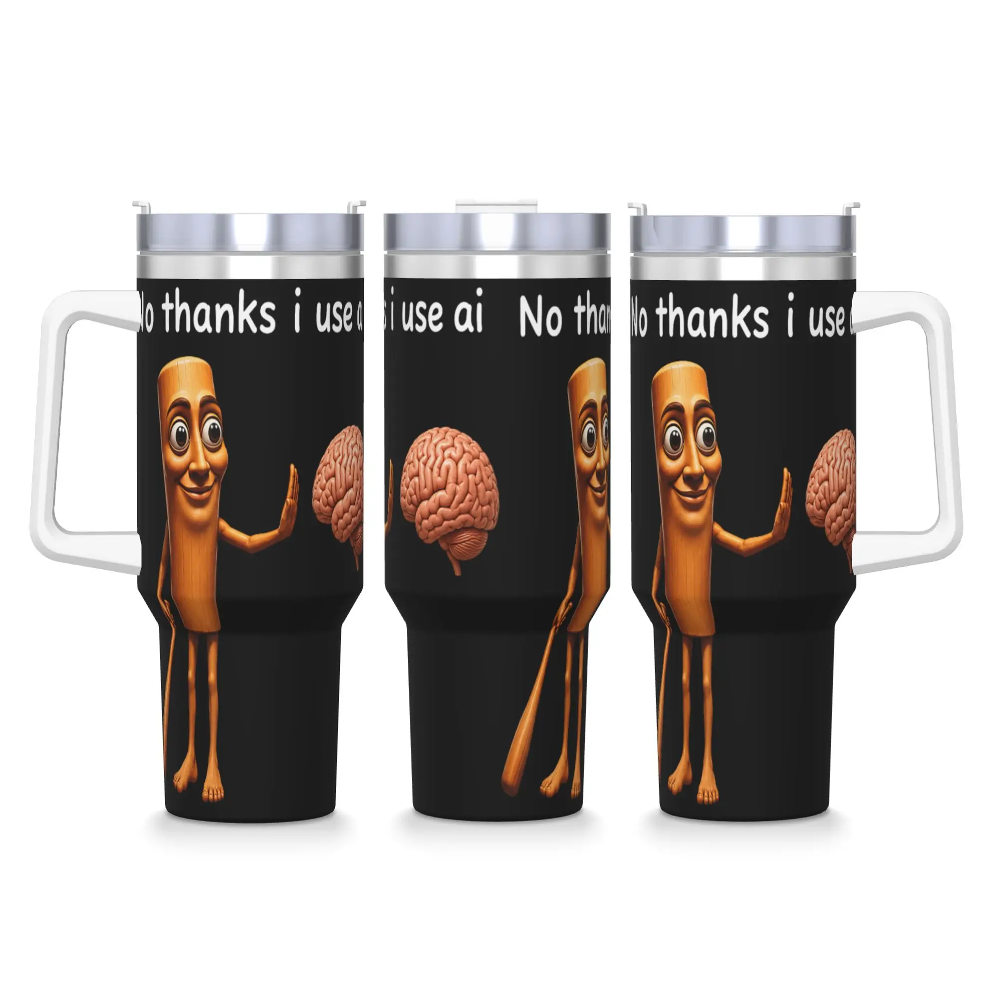 Stainless Steel Tumbler Power of AI Tung Sahur Abandons His Brain Funny Meme Joke Car Mugs With Straws Cold and Hot Water Bottle