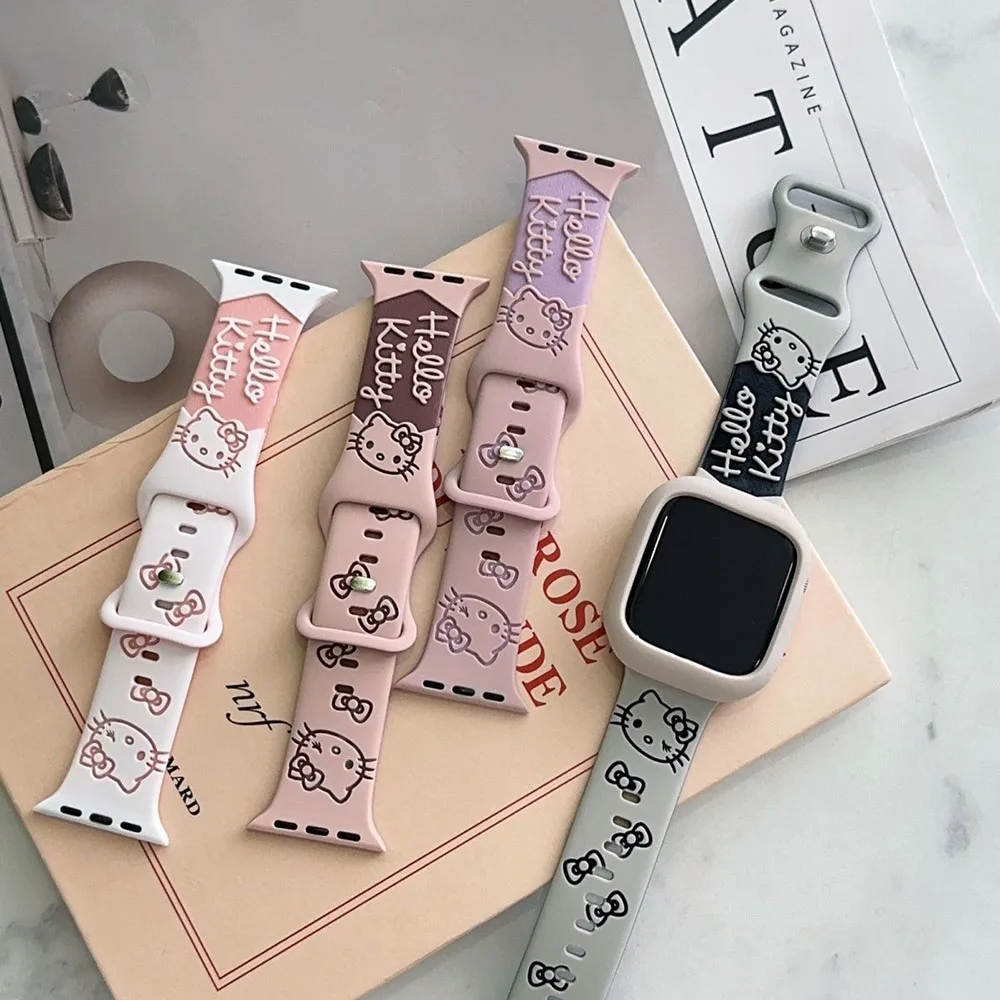 2024 new hello kitty silicone watch strap Applicable to iwatch 9 cute 38/40/41mm cartoon 42/44/45/49mm Trendy watch strap gift