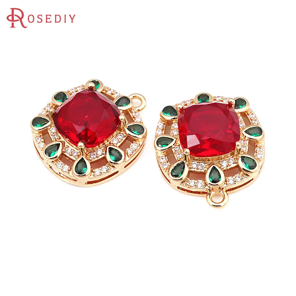 

4PCS 18K Gold Color Brass with Zircon Square Charms Pendants High Quality Jewelry Making Necklace Earrings Accessories for Women