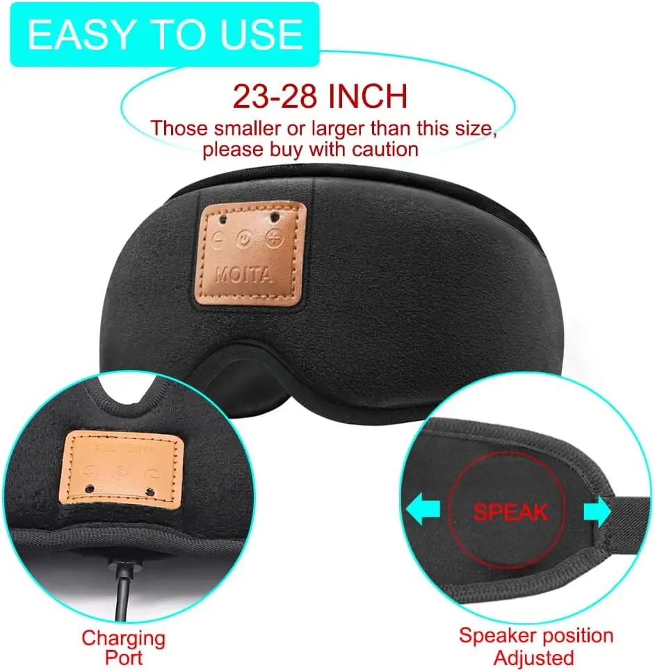 3D Sleeping Eye Mask with Built-in Sponge Speakers, Wireless Bluetooth Headphones Sleep Mask for Sleeping, Napping, Travelling