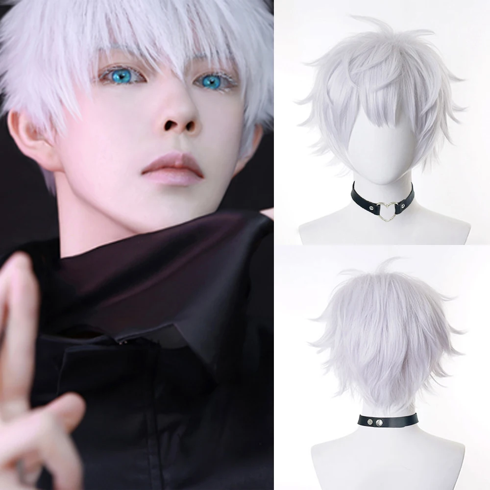 Synthetic White Black Blonde Men and Women Short Straight Wig Anime Cosplay Fluffy Hair Heat Resistant Wigs for Daily Party