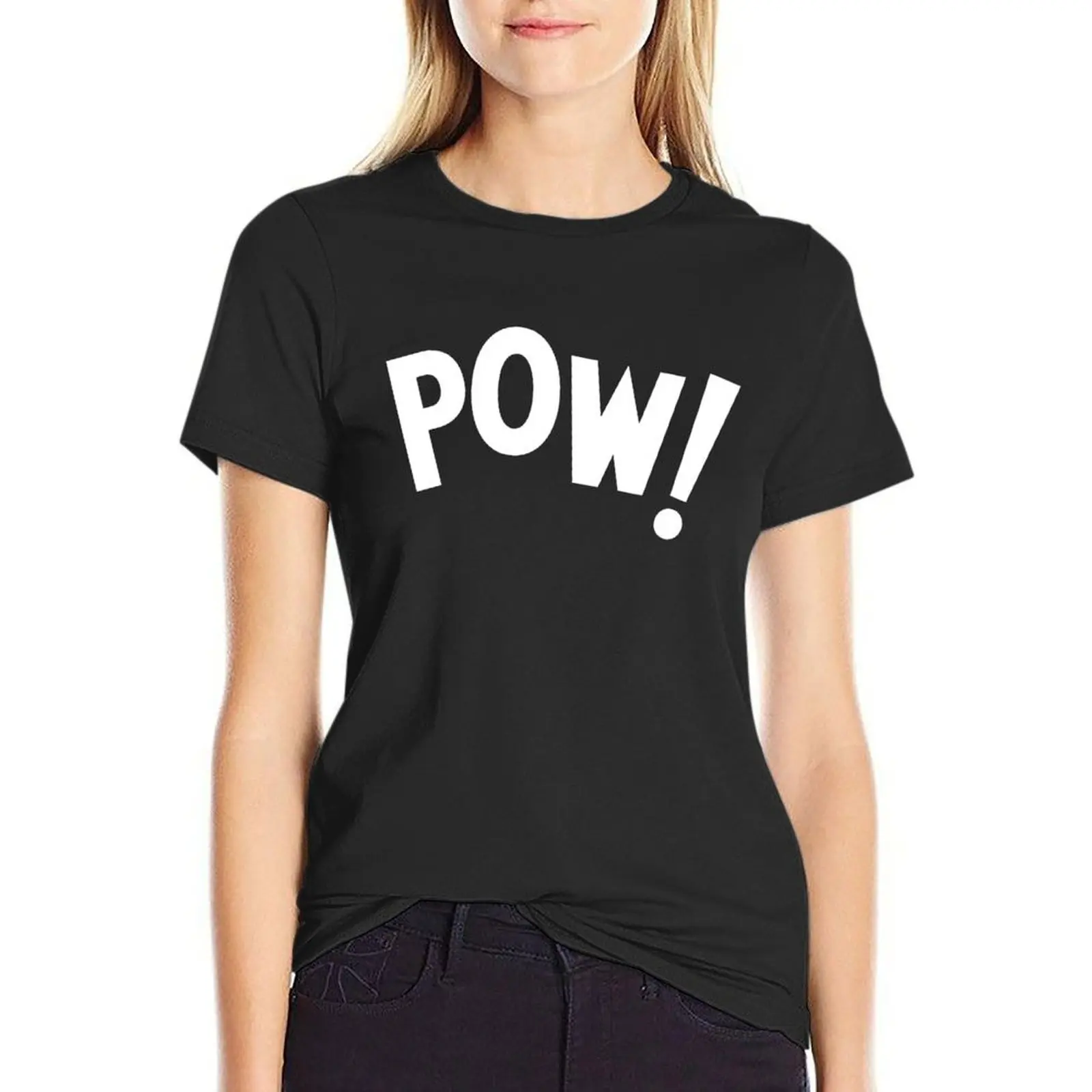 

POW! white T-Shirt kawaii clothes shirts graphic tees oversized Women's summer blouses 2024