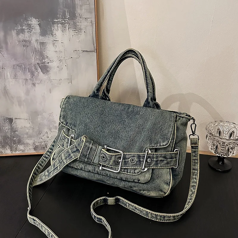 

New In Vintage Large Capacity Commuting Shoulder Crossbody Wash Denim Bags For Women Luxury Designer Handbags And Purses