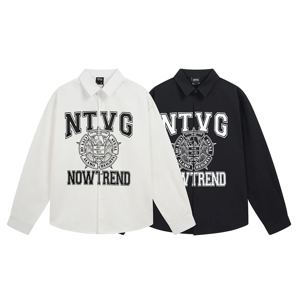 

Casual Men's Shirts Harajuku High Street Retro Print Shirt Oversized Y2k Long Sleeve Tops Japanese Style Cotton Designer Clothes