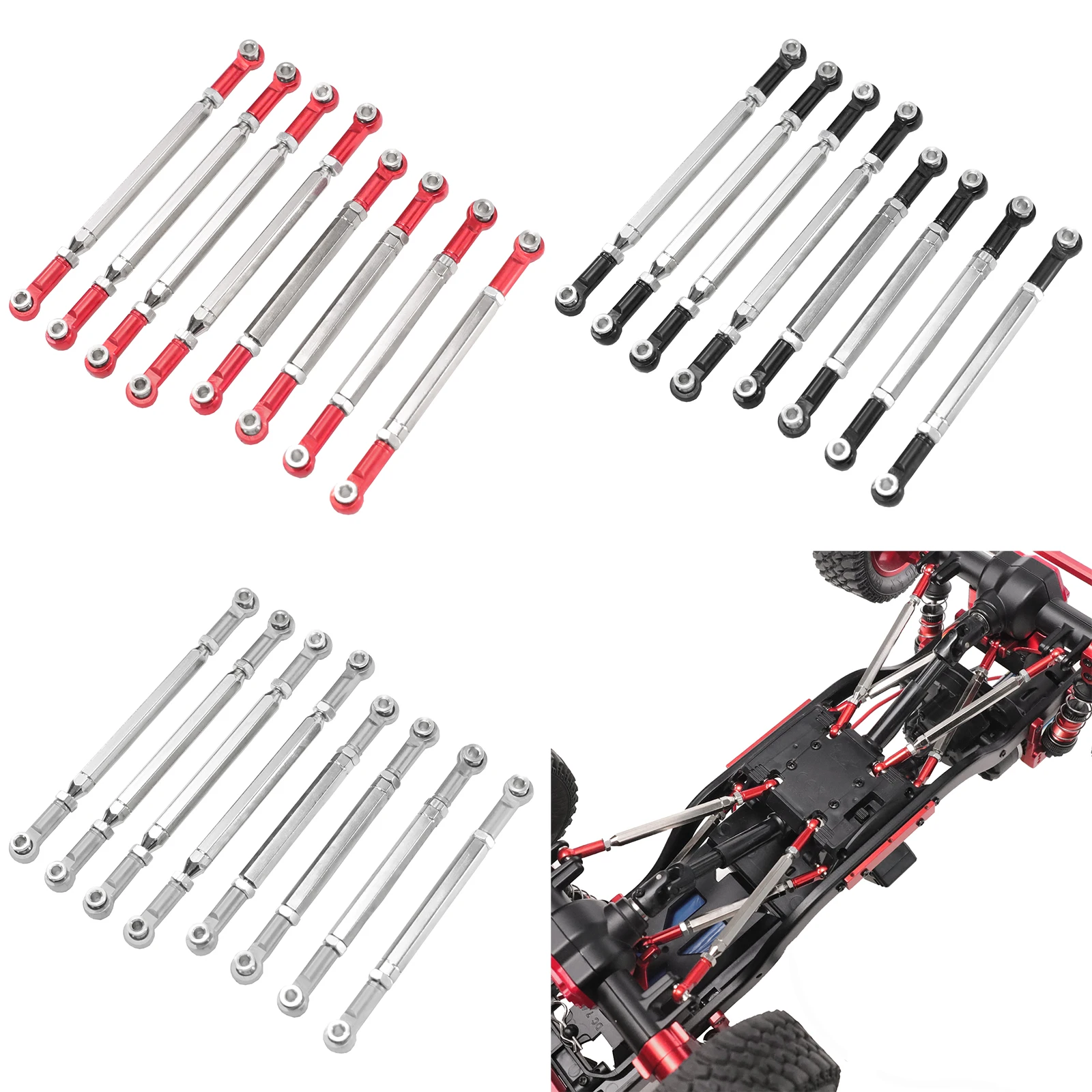 MN128 Suspension Tuning Kit 1/12 Scale Adjustable Metal Chassis Links with Hex Axle Upgrade for RC Car Handling & Stability