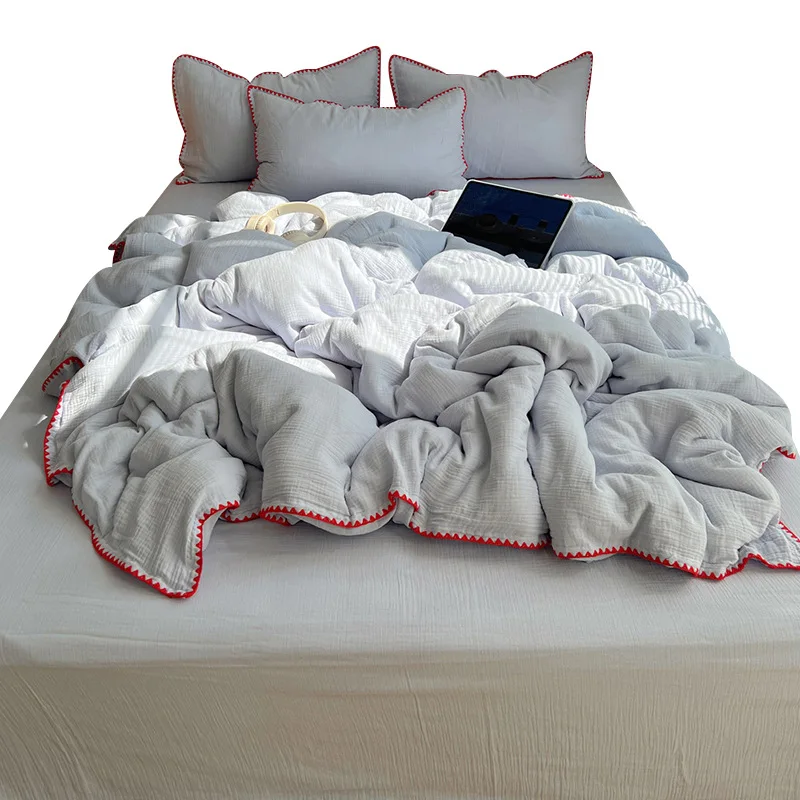 ins small fresh pure cotton double-layer wrinkled yarn four-piece set cotton gauze cotton skin-friendly sheets