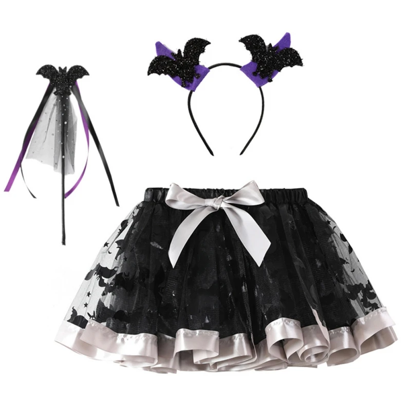 Ragazze Mago Strega Tutu Abiti Set Bambino Bambini Costumi Cosplay di Halloween con Fiocco Bambini Fantasia Gonne di Tulle Abiti 3 Pezzi 2-8Y