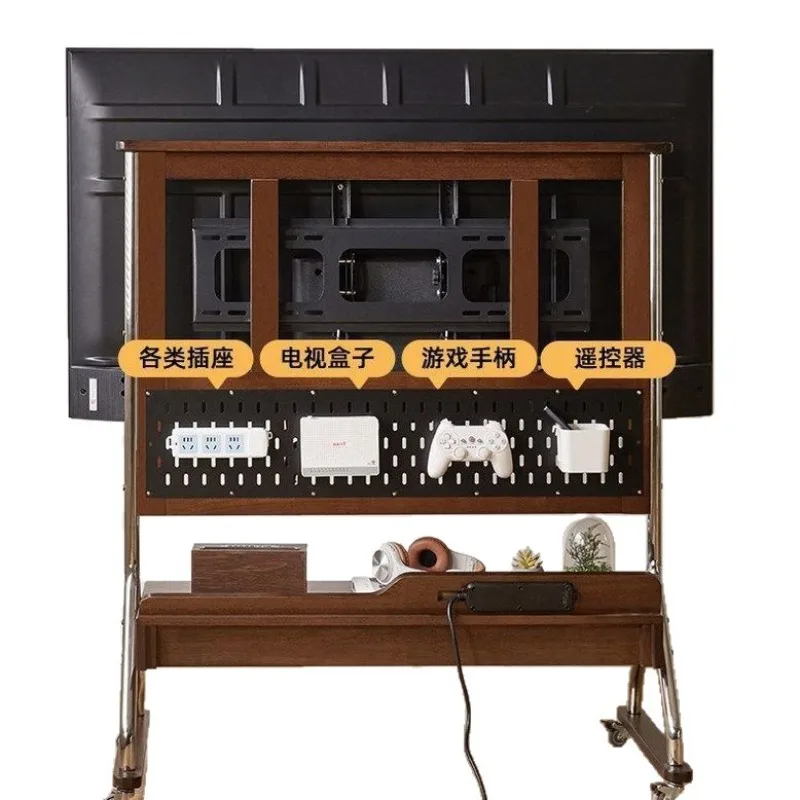 

Walnut solid wood storage TV cabinet small apartment living room floor TV rack