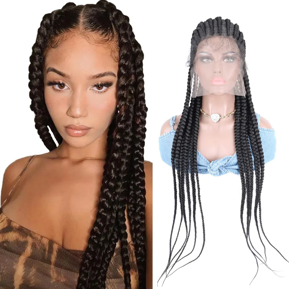 

Natural Color 11 Strand Braid Lace Wigs Cornrow Box Braids Wig with Baby Hair for Black Women Glueless Syntheti Afro Braided Wig