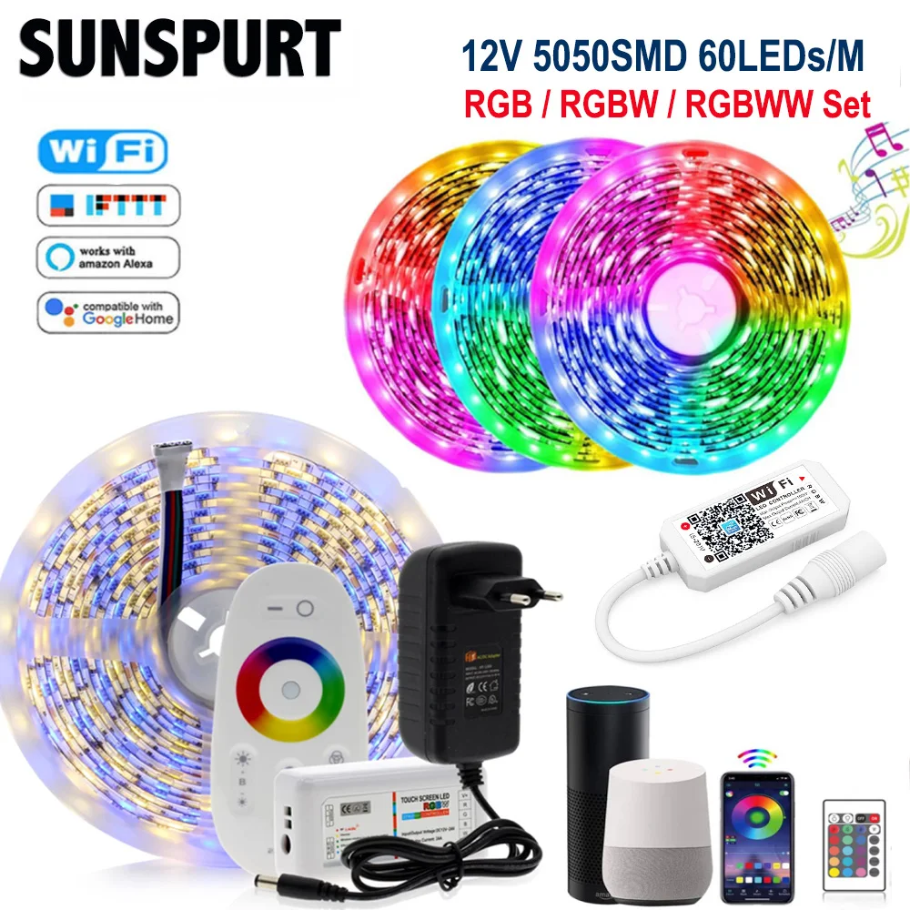 5-100M DC12V WiFi/IR/RF2.4G Touch Control LED Strip Light RGB SMD2835 5050 RGBW/RGBWW 60leds/M LED Strip With Magic Home Adapter
