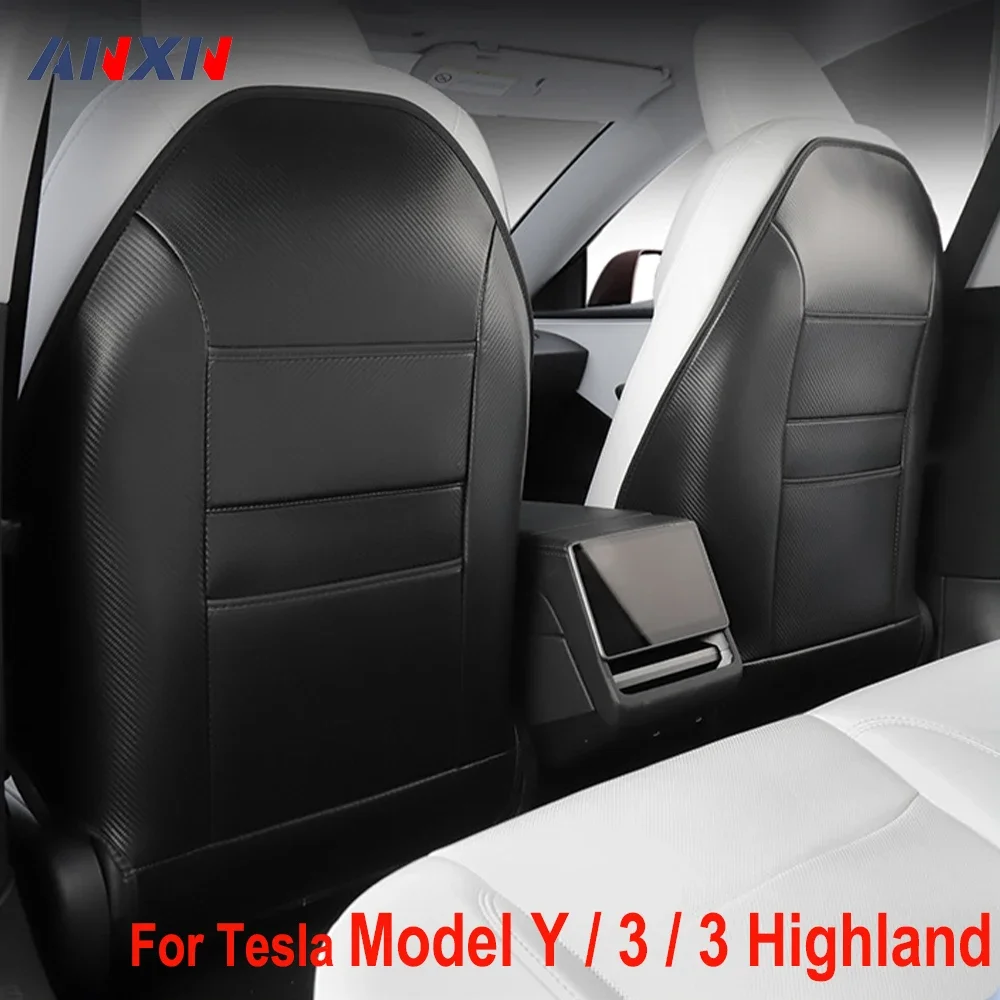 

For Tesla Model Y 3 Highland Seat Back Car Anti-kick Pad Protector Child Anti-dirty PU Leather Full Surrounded Backrest Covers