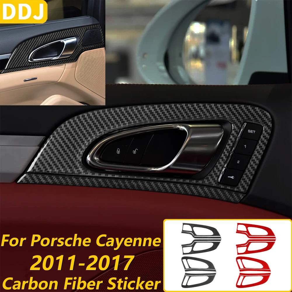 

For Porsche Cayenne 958 92A 2011-2017 Carbon Fiber Inner Door Handle Switch Frame Panel Cover Car Accessories Decoration Sticker