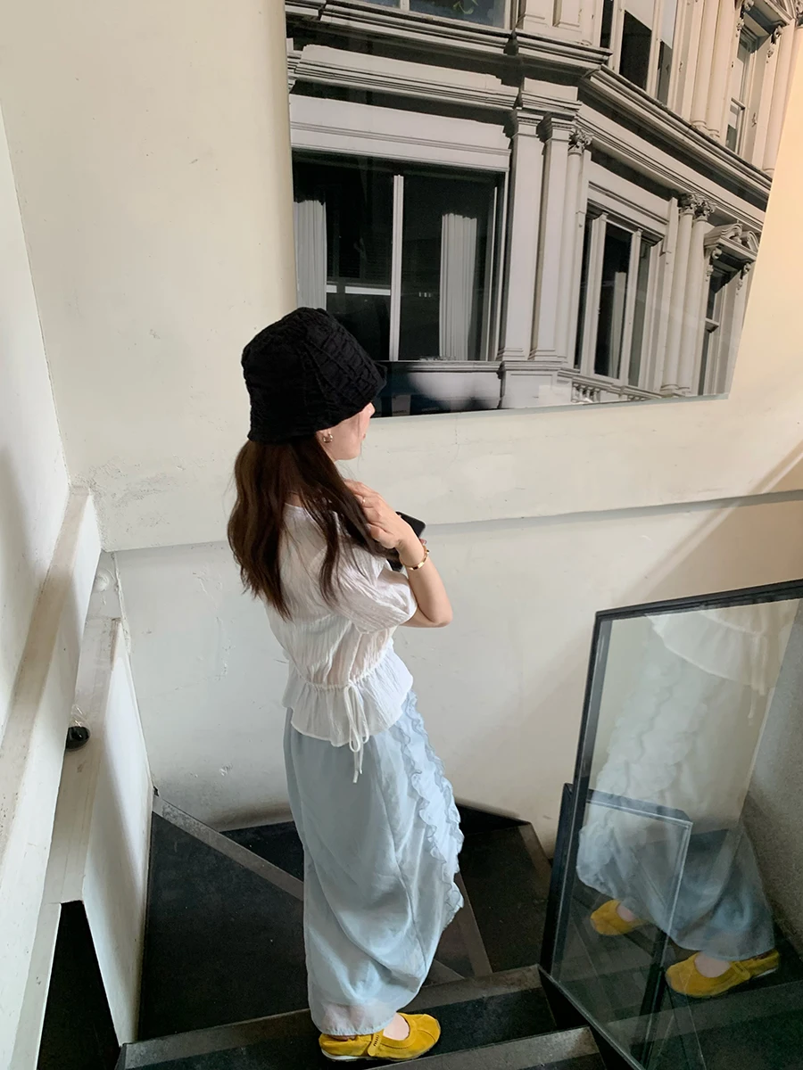 

Женская дизайнерская прозрачная юбка Landbeige Fene Round Ne Ort Sve Irт в стиле White Doll, корейский стиль, для повседневной носки