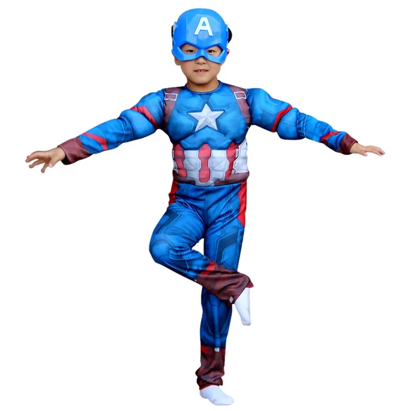 SN60 Anime Cosplay Superhero Captain America Hulk Costume with Cape Muscle Bodysuit Jumpsuit for Kids Carnival Party1@j$