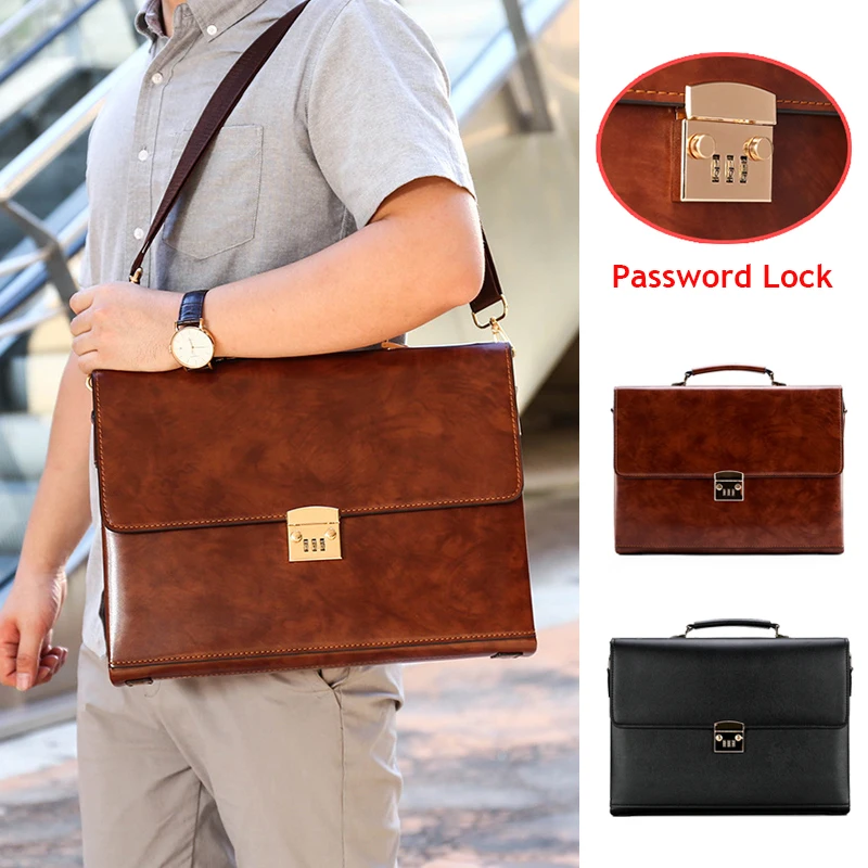 Luxusní kůže briefcases pro muži výkonná moc podnikání úřad notebook 16 palec notebook kabelka bedra čtverec strana crossbody brašna