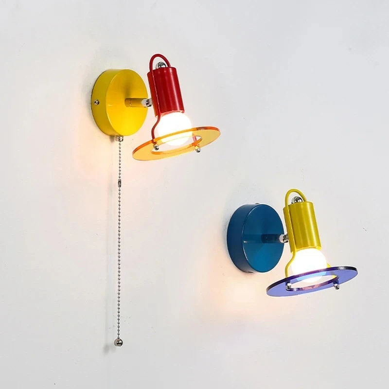 Blue Red Wall Lights Memphis Design Living Room Wall Lamps Acrylic Sconce Colorful Decorative Bedroom Bedside Light for Study view 2