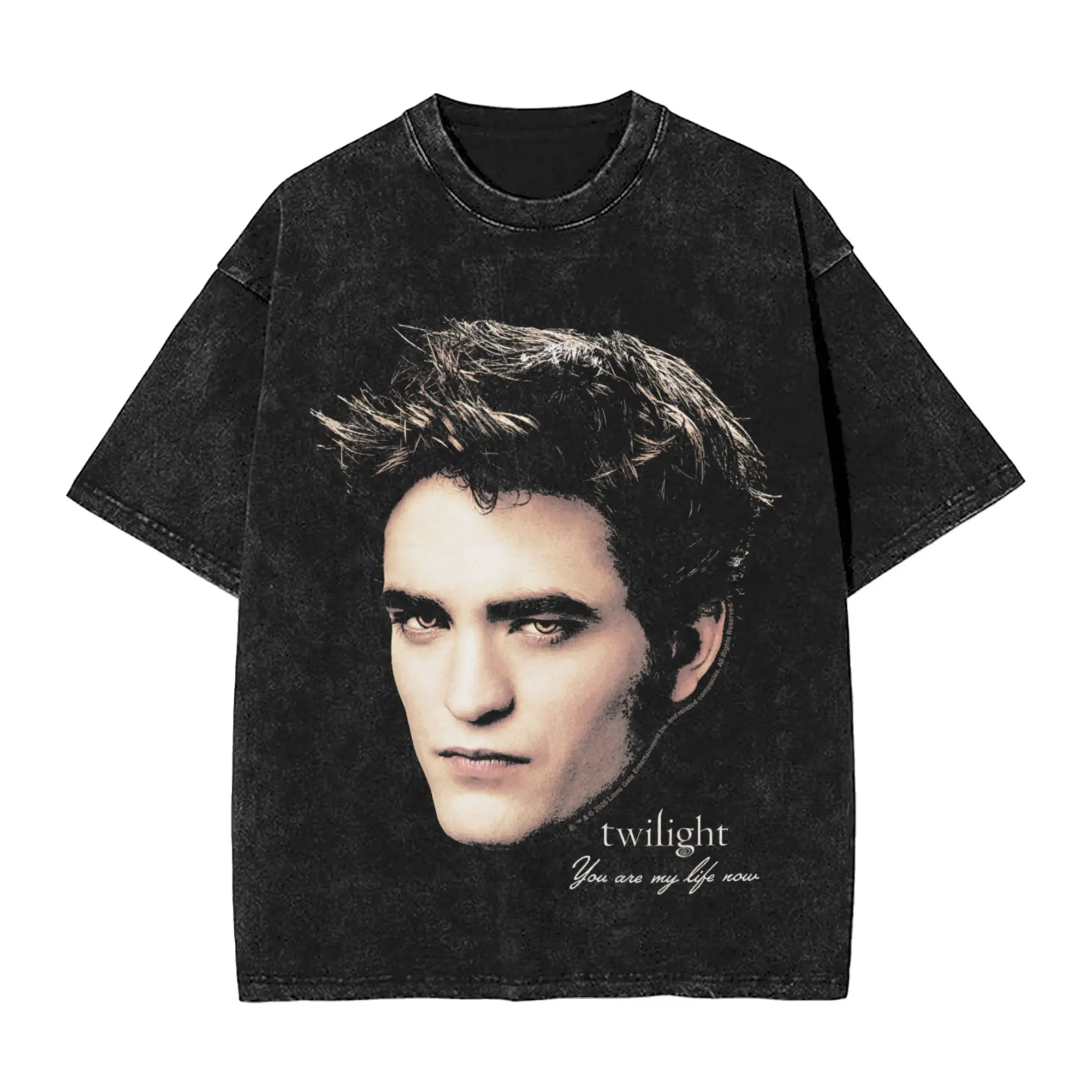 Harajuku Washed T Shirt Twilight Edward Oversized Portrait Vampire Movie Simple T Shirts  Trending Tee Shirt for Mens Summer Tee