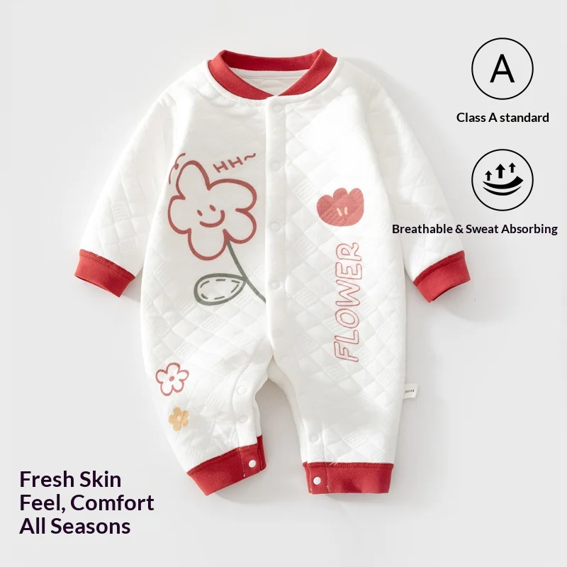 Baby Front-Snap Padded Jumpsuit, Thick Cotton Quilted Romper, Warm Winter Sleepsuit for Boys & Girls