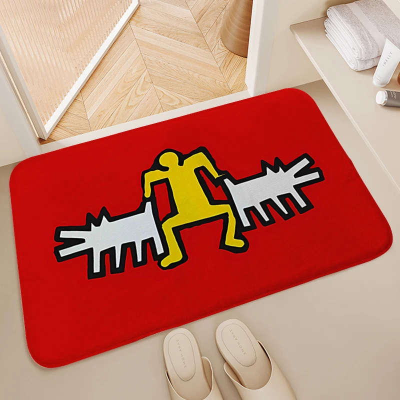 

Bathroom Rug H-Haring Geometric Graffitis Carpet for Bedroom Washable Non-slip Kitchen Veranda Floor Mat Doormat Entrance Door