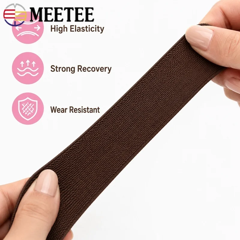 3/5Meters 20-50mm Polyester Elastic Band Double Sided Stretch Webbing for Shoes Pants Underwear Waistband Sewing Trim Projects