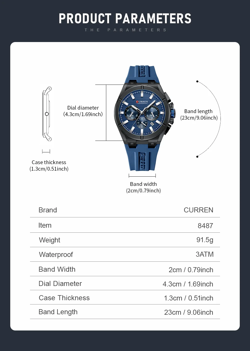 CURREN Herren-Luxus-Chronographenuhr mit 44-mm-Gehäuse, modische Quarz-Armbanduhr, lässiges Sport-Silikonarmband mit automatischem Datum. – Detail 1