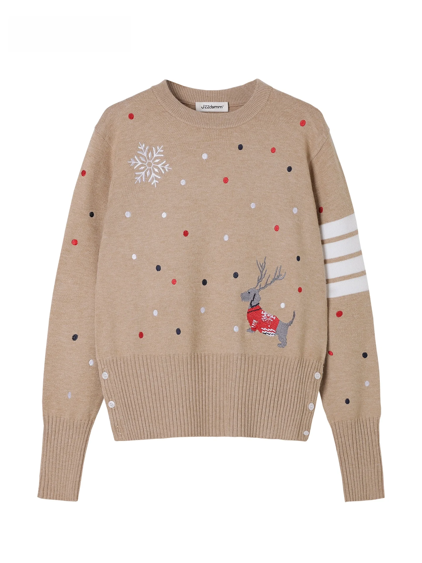 

Женский вязаный свитер JZZDEMM с цветочной вышивкой, свободного кроя, с длинными рукавами, в полоску и горошек, повседневный, из мягкого хлопка