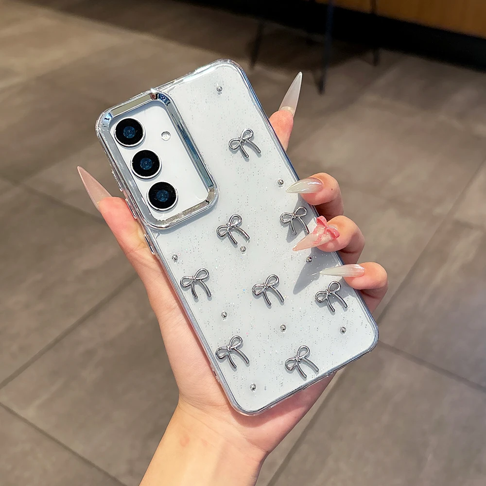 Niedliche 3D-Handyhülle mit silbriger Schleife für Samsung Galaxy A16 A25 A35 A56 A55 A54 A05S, weiche, stoßfeste, transparente Abdeckung, Epoxidharz-Hülle – Detail 3