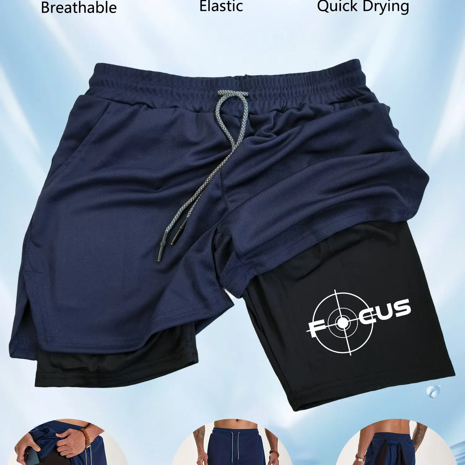 

double-deck fitness sports shorts men summer slim quick drying breathable woven Shorts Men's sweatpants training gym clothing