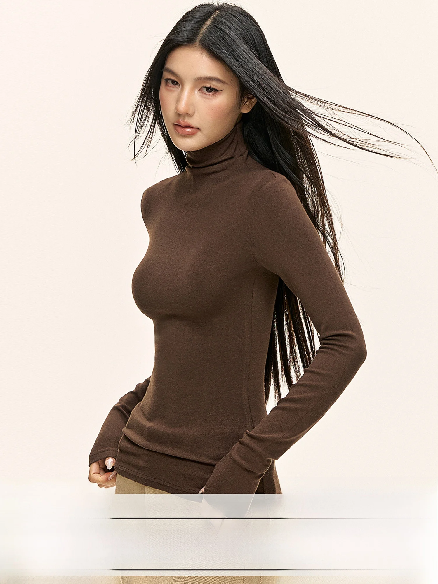 

0PASSION Women's High Collar Long Sve T-irt Silk Wool Base irt Slim Fit Autumn Winter Inner Wear Staable Ne Design