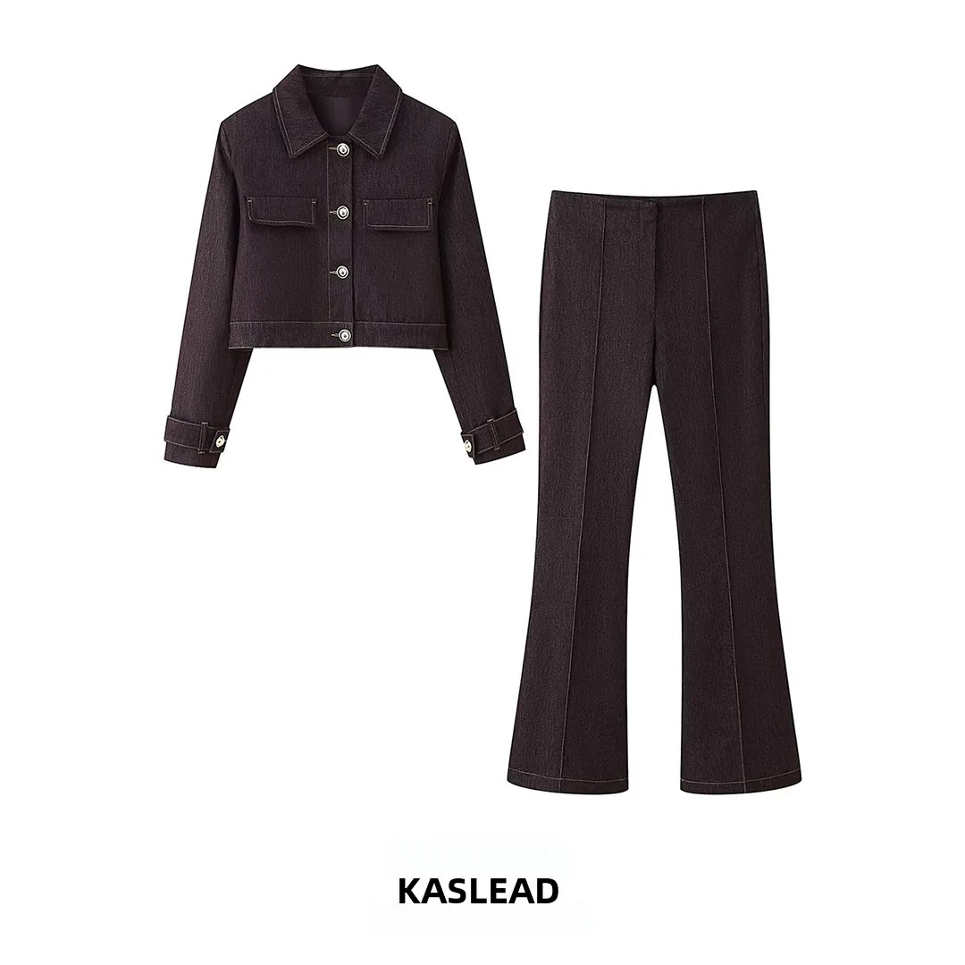 KASLEAD nouveau ensemble Faion pour femmes manteau ort avec Colion de couleur et pantalons longs Collection européenne d'automne 2025
