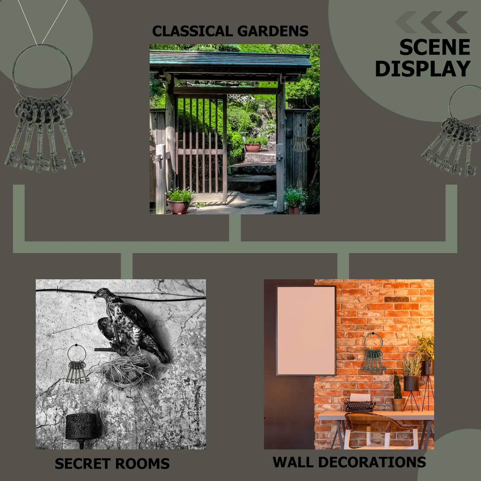 

Retro Cast Iron Chain Vintage Ancient Key Ring Garden Decoration Home Decor Rustic Bronze Ancient Chain Cast Iron Ring