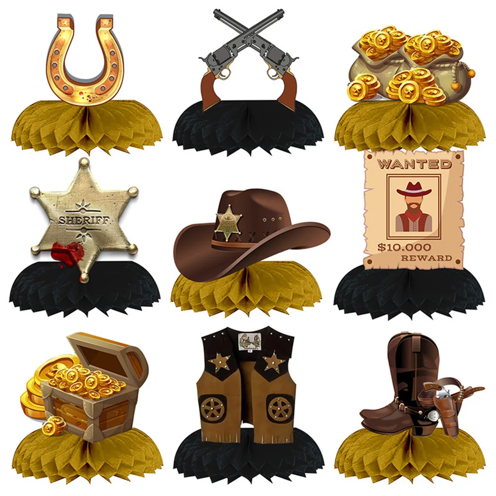 

9 Pcs Cowboy Western Party Decorations Wild West Cowboy Honeycomb Centerpieces Tables Birthday Baby Shower Western Theme Decor