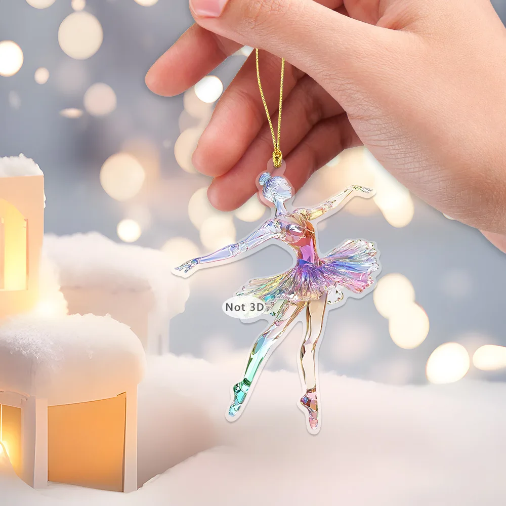 2D Flat Acrylic Fantasy Purple Angel Ballet Girl Pendant Key Chain Creative Backpack Charm Car Rearview Mirror Decorations