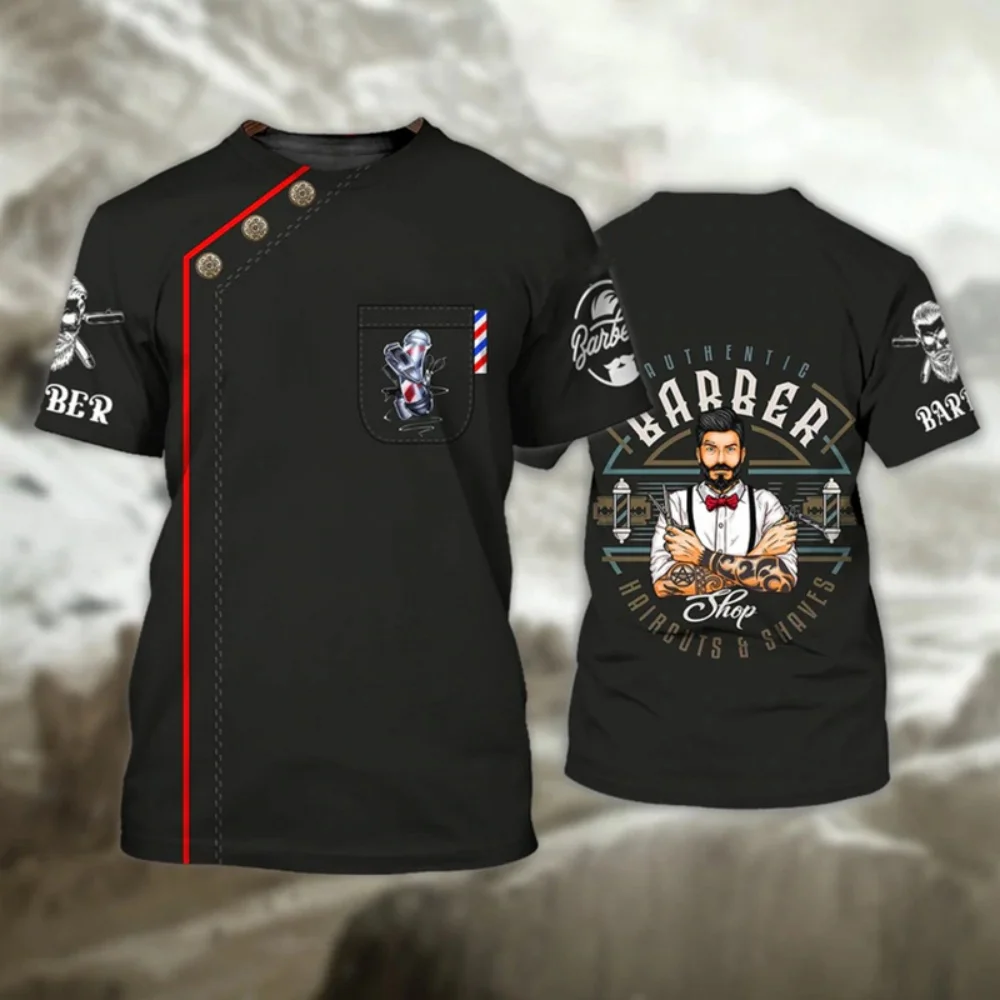【BLACK】Barber shirt IZI POD Barber 3D All Over Printed- Personalized Name Barber Men's