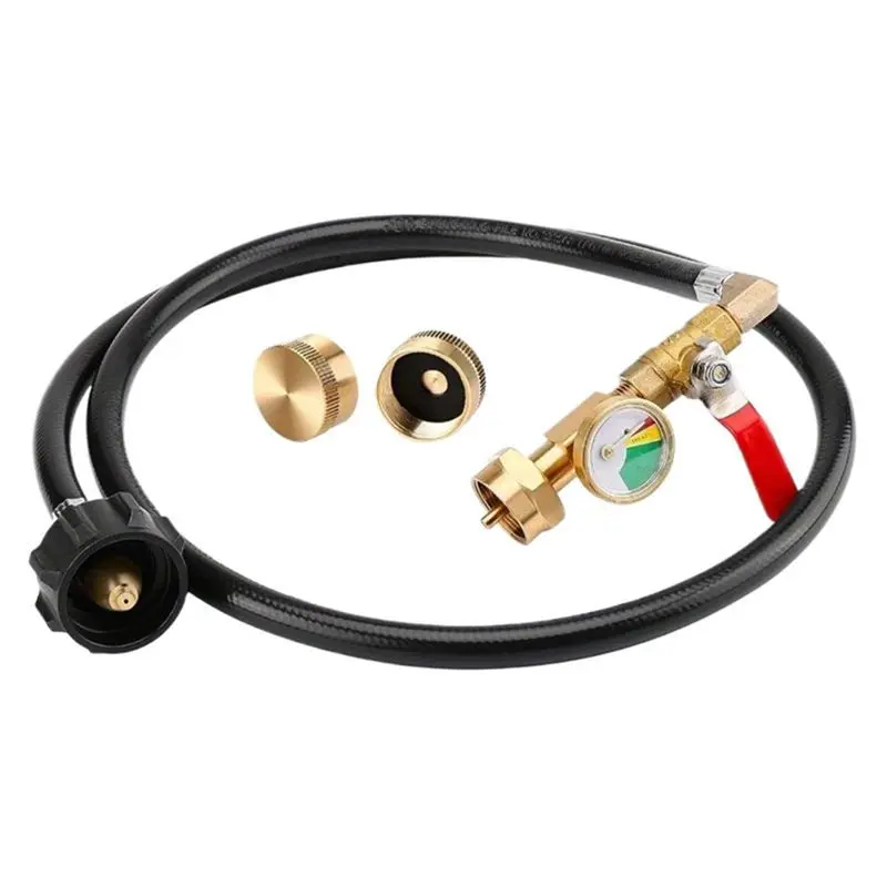 A74E-Brass Connector With Refill Adapter For Propane Tank Including Glow-In-The-Dark Gauge Hose