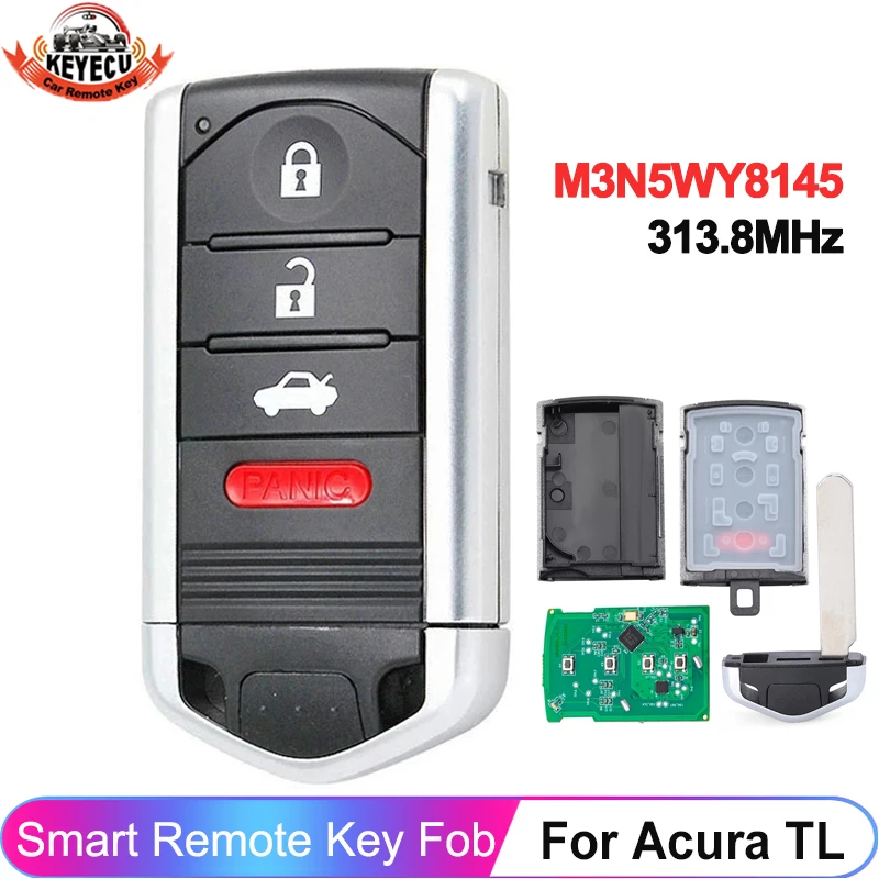 KEYECU 4 Buttons FCC ID: M3N5WY8145 For Acura TL 2009 2010 2011 2012 2013 2014 Smart Fob 313.8MHz Car Key Remote