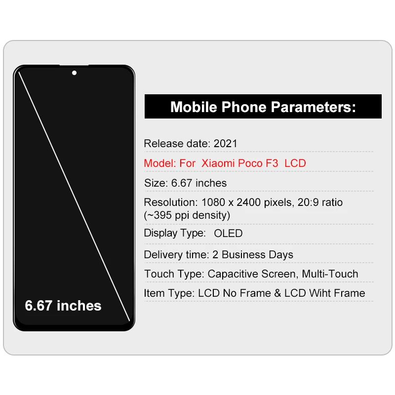 New OLED 6.67'' For Xiaomi Poco F3 LCD Display With Frame Touch Panel Digitizer For Poco F3 M2012K11AG Screen Replacement Parts
