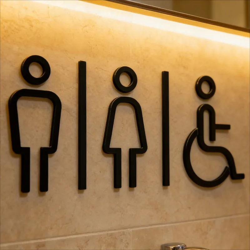 3D Acrylic Bathroom Sign Male Female Disabled, Self-Adhesive Door Decal for Business Hotel Restaurant, Holiday